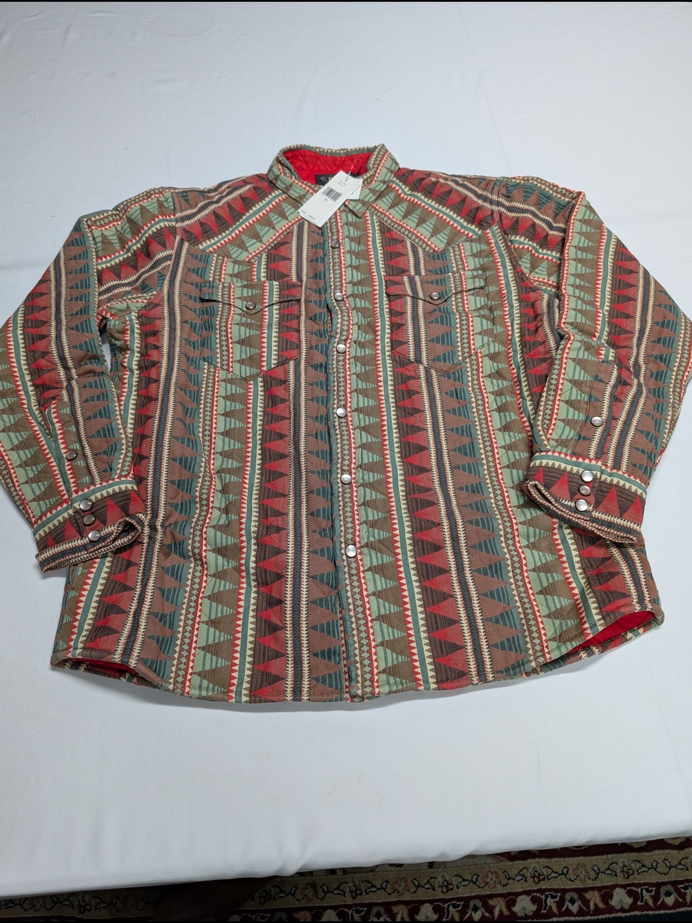 Ralph Lauren Double RL Southwestern Stripe Snap-Front Shirt in Red, Green, Brown